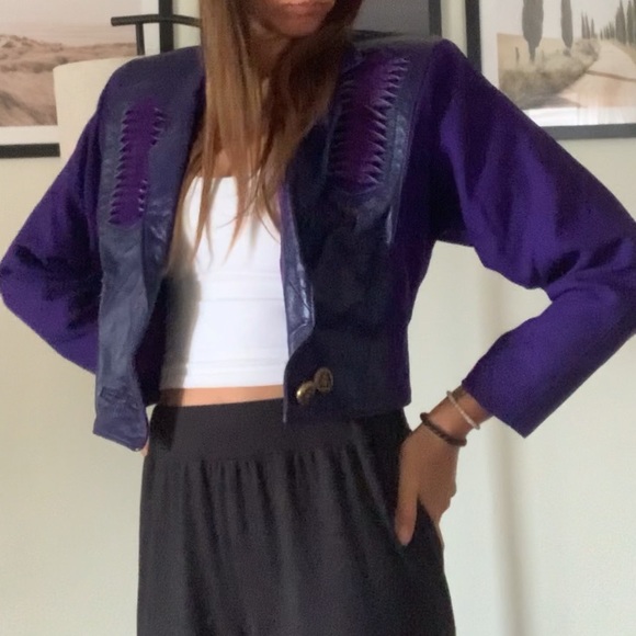 Vintage VTG Purple Leather and Wool Jacket Small - Picture 3 of 13